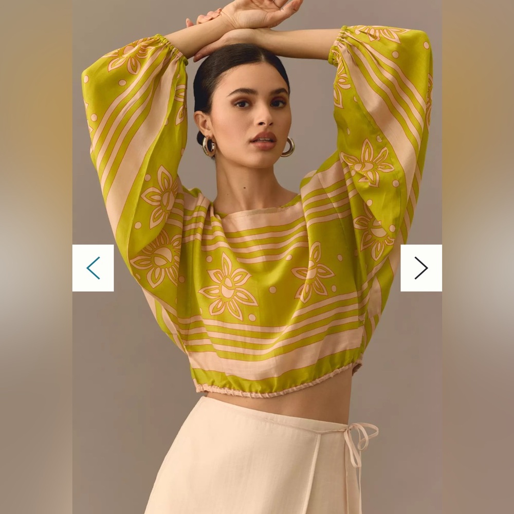 ANTHROPOLOGIE Swati Vijaivargie Cropped Graphic Long-Sleeve Top green cropped